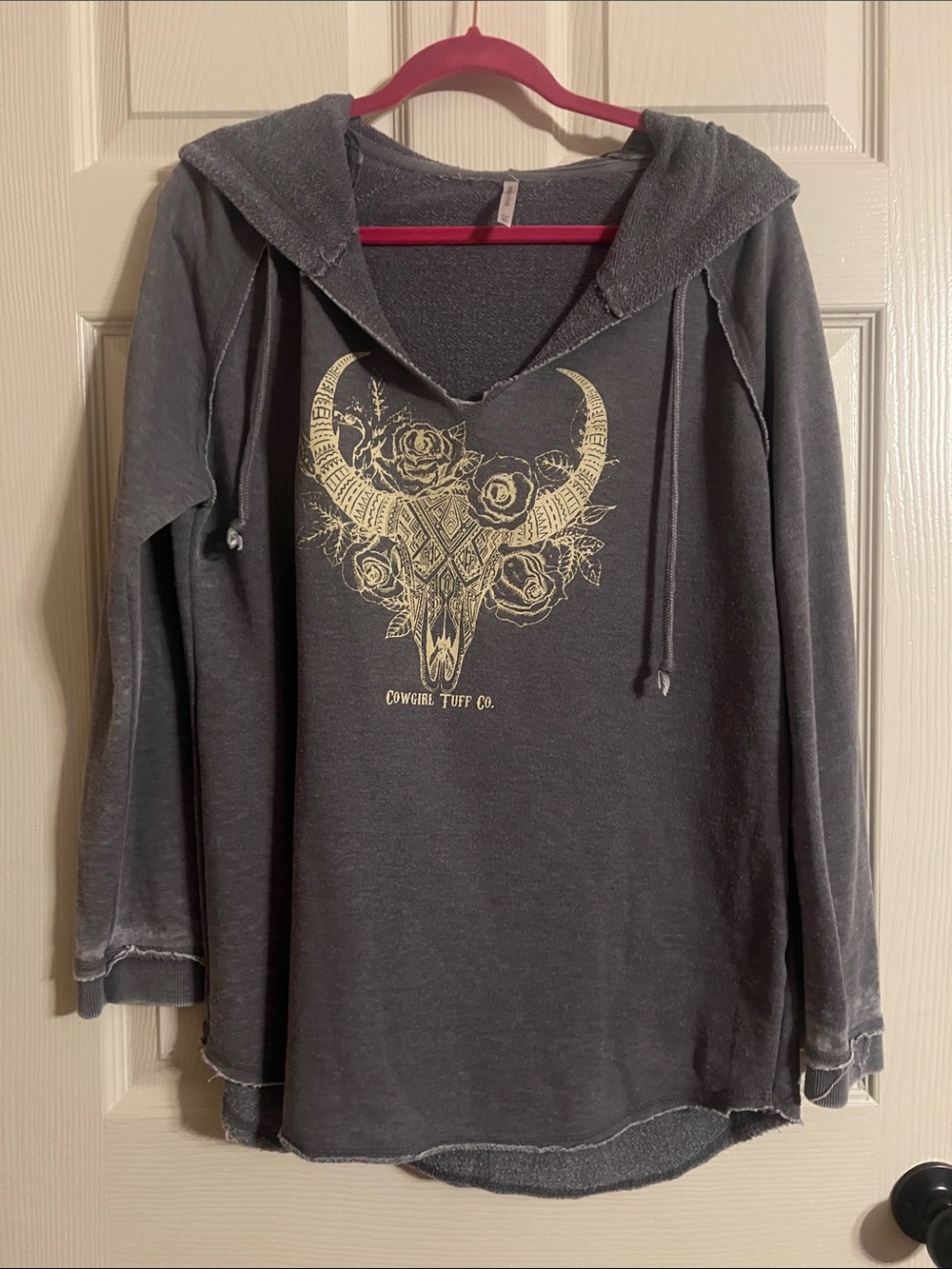 Cowgirl Tuff Black Pullover with Gold Bull Skull Graphic